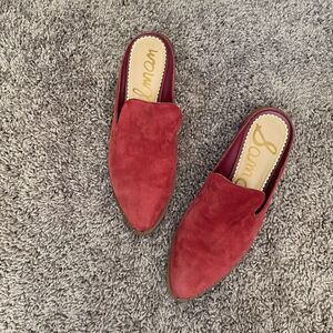 SAM EDELMAN Lewellyn Cranberry Leather Studded Mules Size 6.5